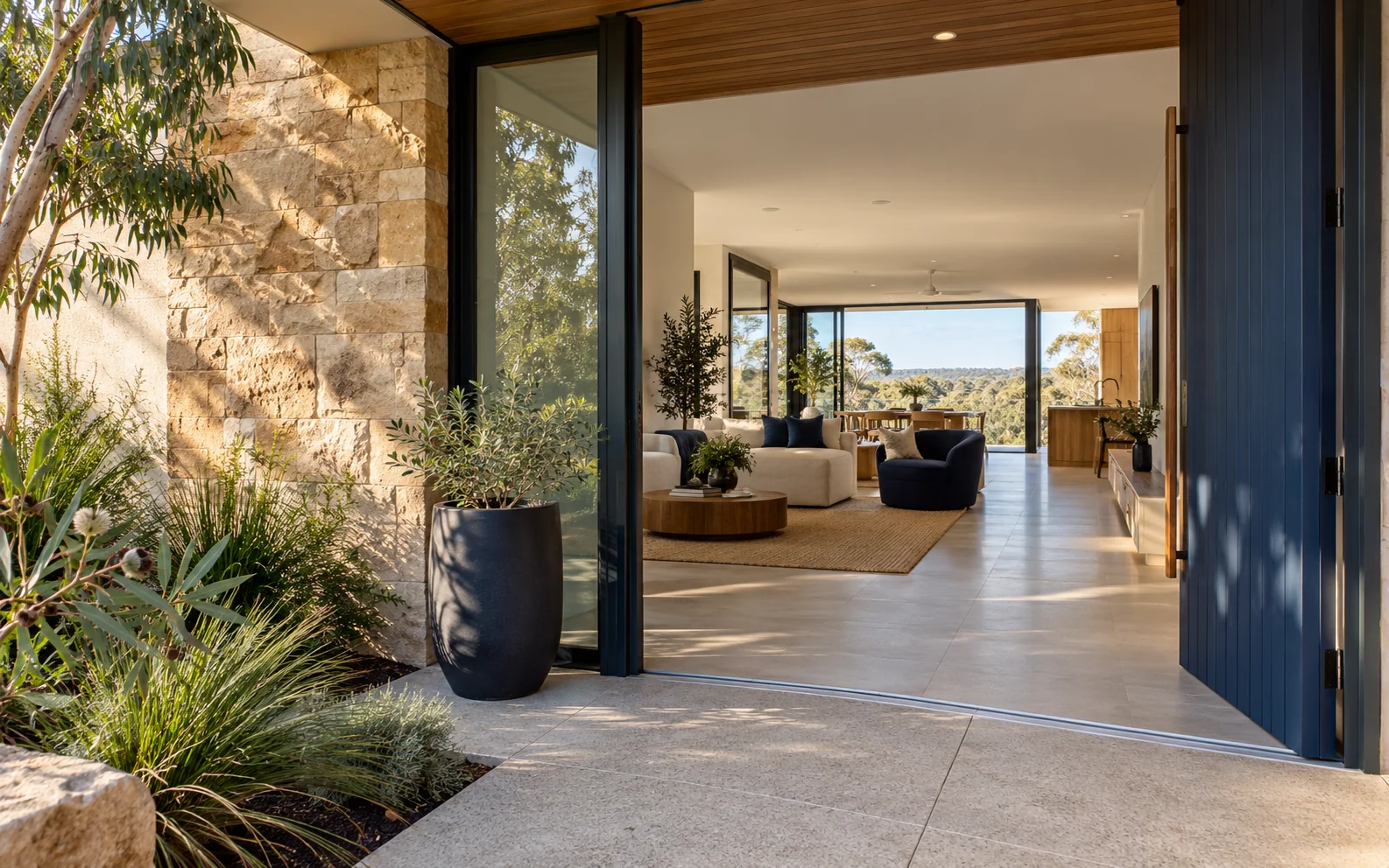 Illustrative contemporary home with a level entry and open living space